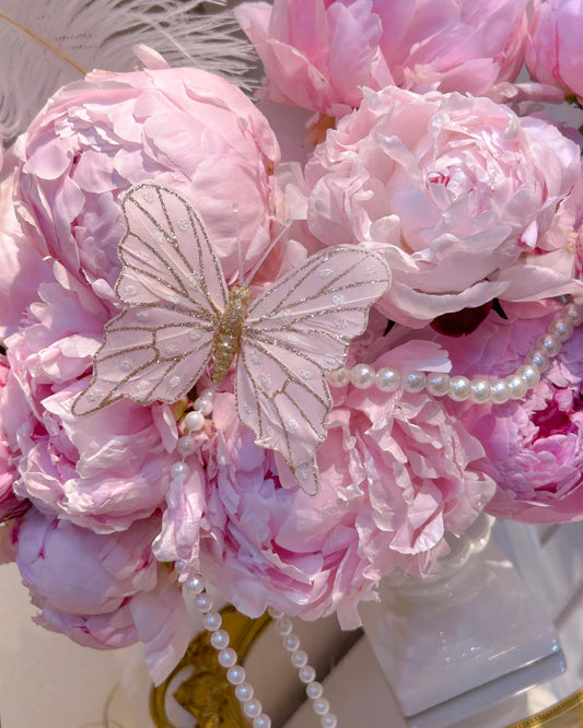 Fancy peony|進口粉色芍藥蝴蝶結羽毛鮮花桌花
