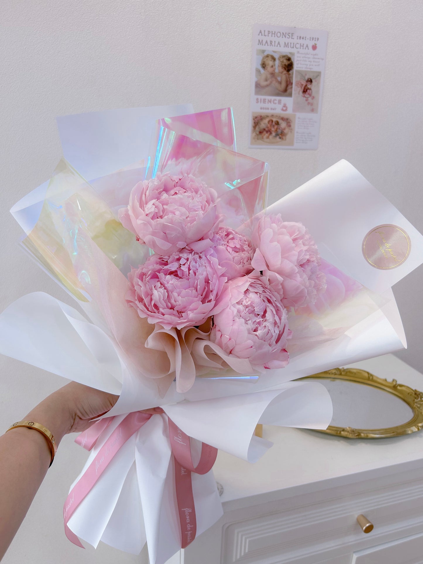 Shining peony|5朵進口粉色芍藥鮮花束