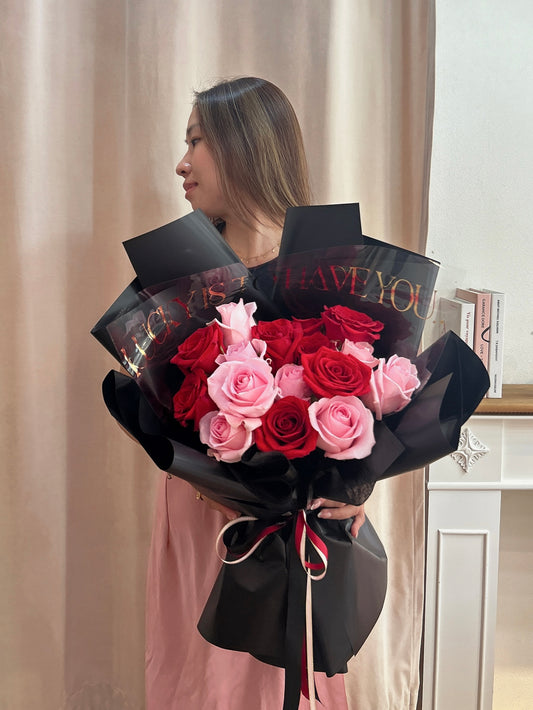 True love | 16朵雙色進口玫瑰鮮花束