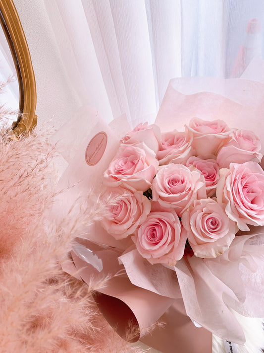 Pretty pink|粉紅佳人玫瑰鮮花束|12朵