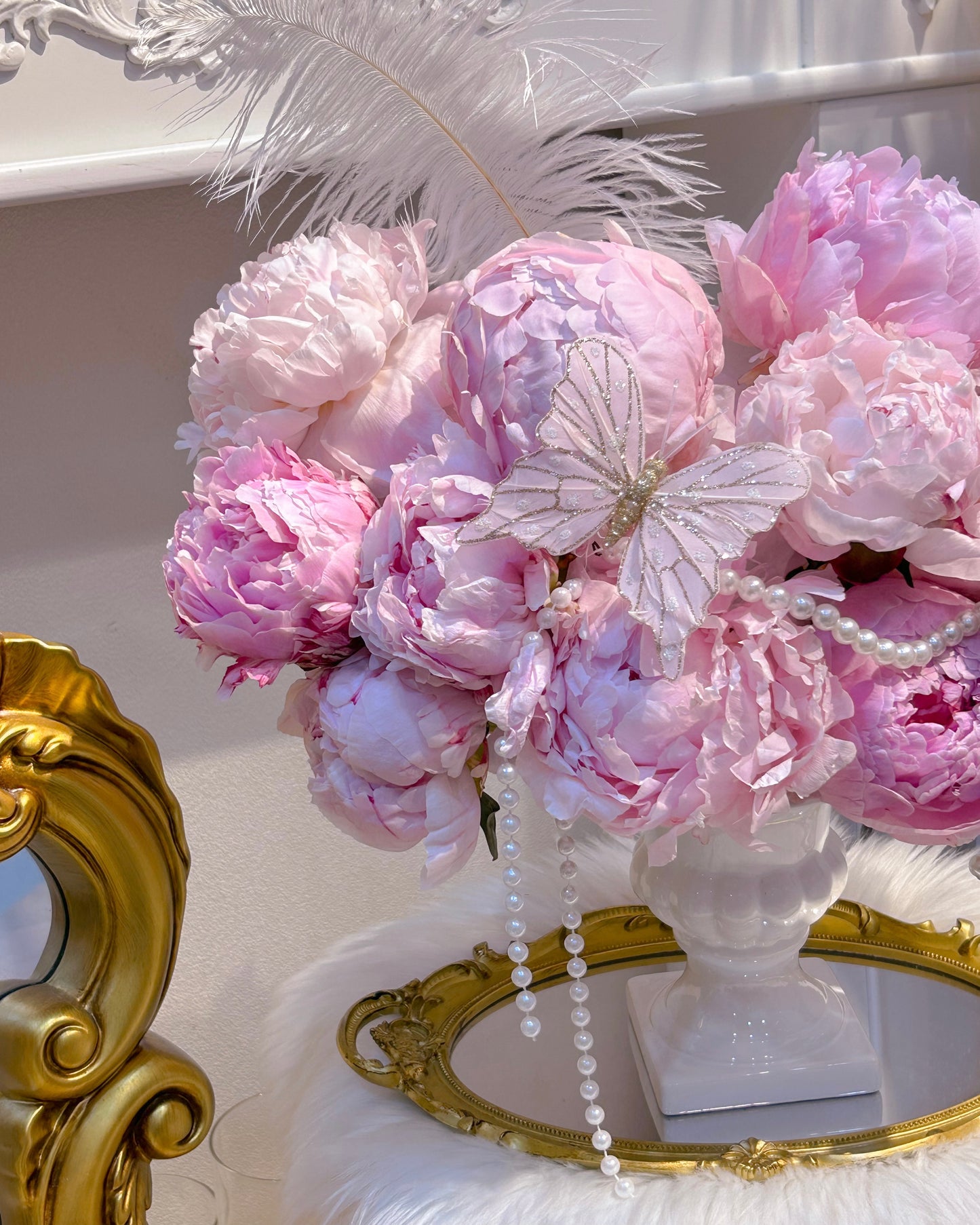 Fancy peony｜進口粉色芍藥蝴蝶結羽毛鮮花桌花