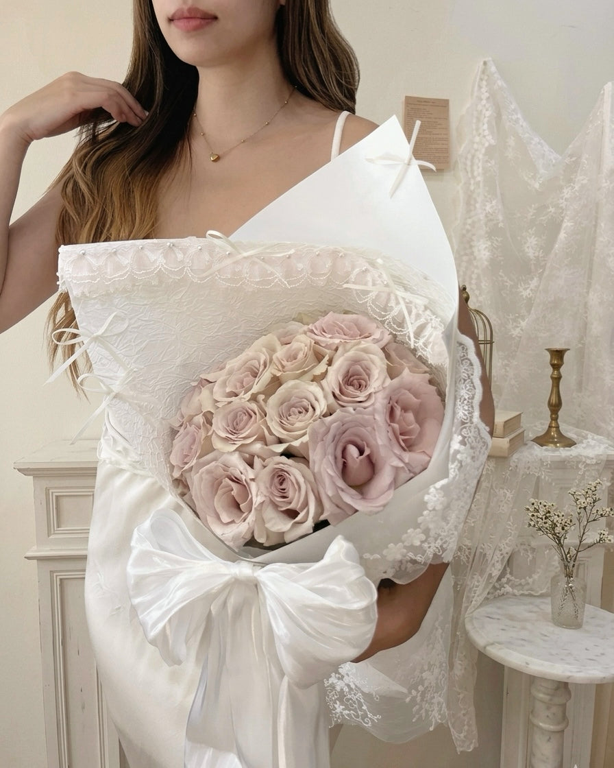 Lace letter｜16朵流沙玫瑰蕾絲建花束