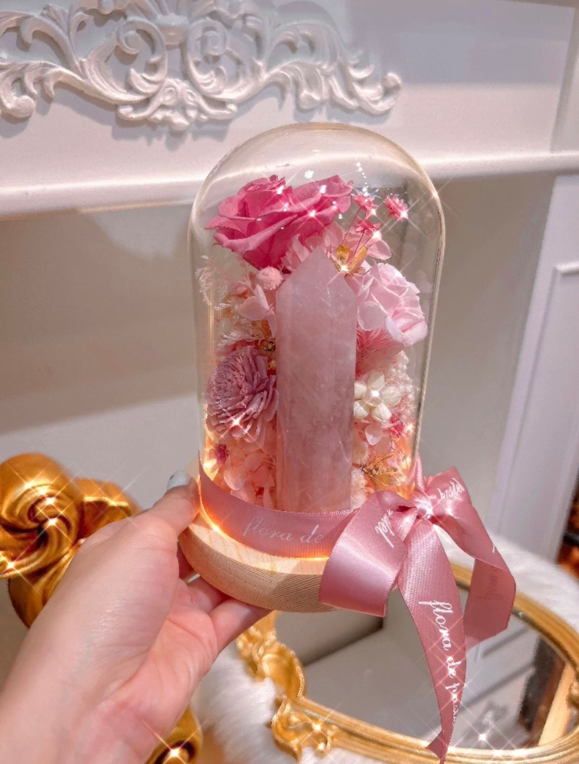 I’m so charming｜ 粉水晶永生鐘罩花