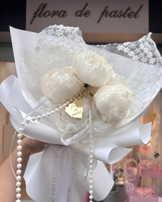 White peony｜5朵進口芍藥鮮花束