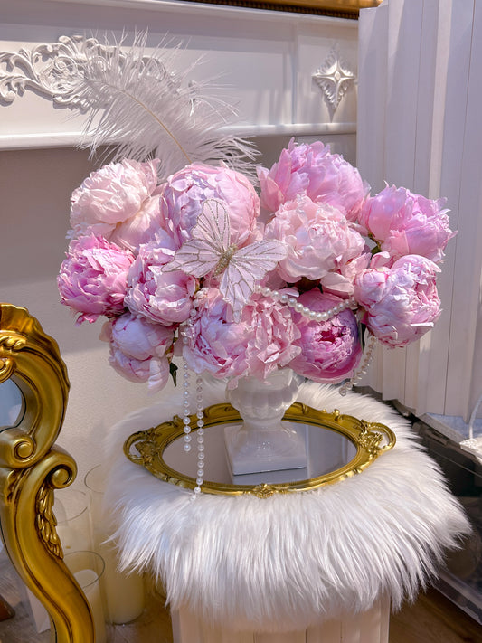 Fancy peony｜進口粉色芍藥蝴蝶結羽毛鮮花桌花