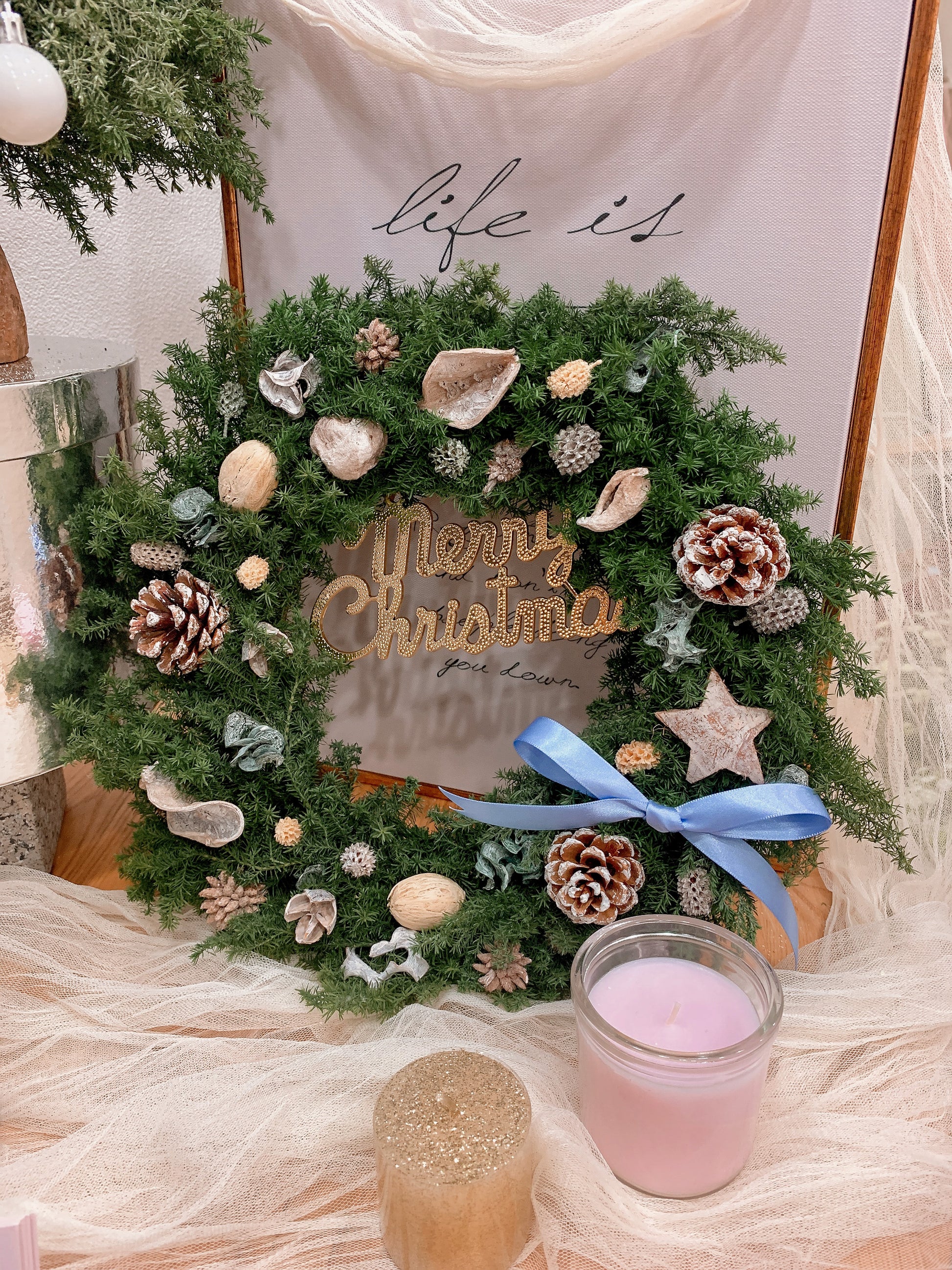 日本永生雪松聖誕花圈