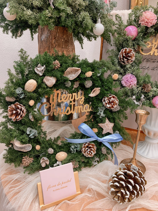 日本永生雪松聖誕花圈